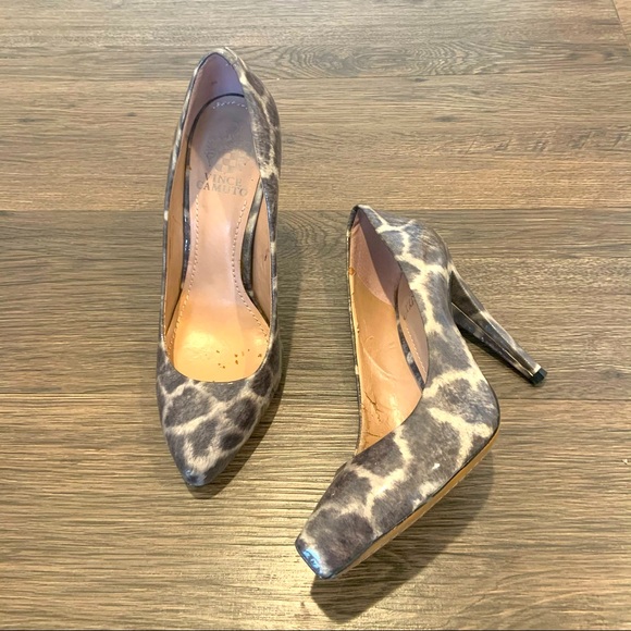 Vince Camuto Shoes - Vince Camuto Gray Leopard Print Pointed Toe Heels
